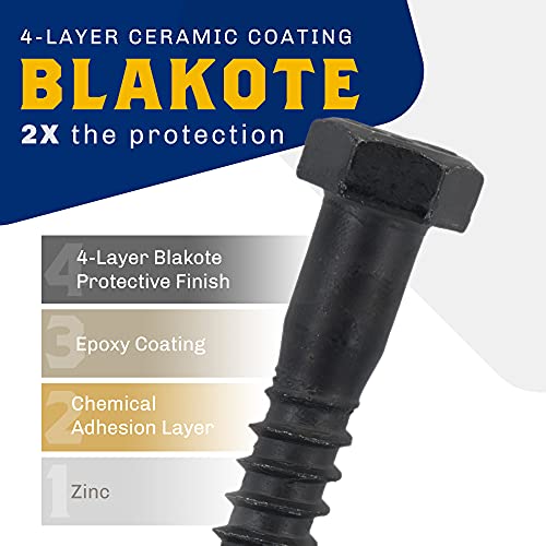 1/2" x 3”, 25-Piece Black Lag Bolts, Rustproof 4-Layer Ceramic BLAKOTE, 2X Protection of Galvanized Lag Screws, for Decks Pergolas by Makers Bolt 1/2 x 3