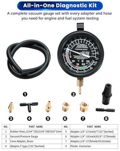 ATPEAM Vacuum Tester Fuel Pump Gauge Kit Carburetor Pressure Diagnostics
