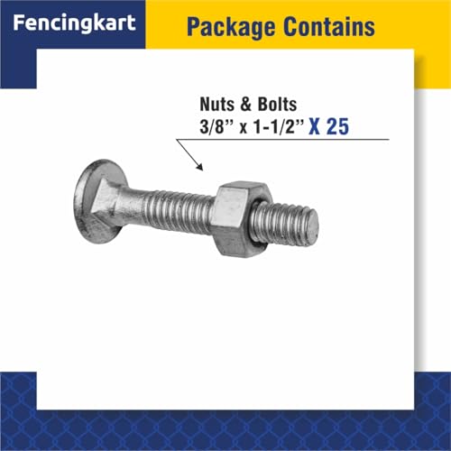 Galvanized Carriage Bolts & Nuts Set for Chain Link Fence, 25 Pieces (3/8" x2-1/2) 3/8"x2-1/2"