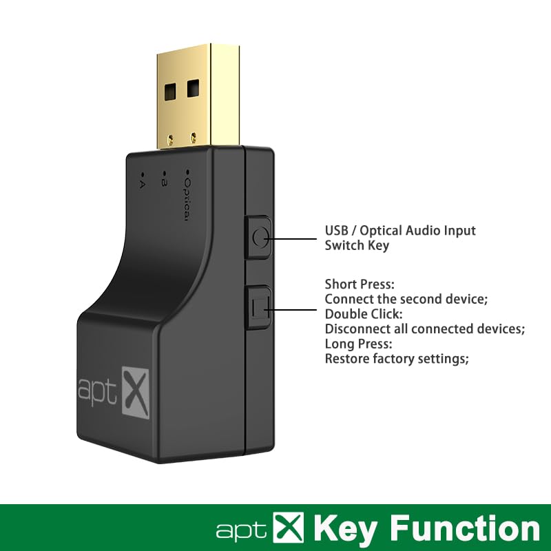 USB Optical Wireless Bluetooth Transmitter 2 in 1 Audio Transmitter Adapter Low Lantency APTX aptX-Adaptive/HD/LL Multi-Point HiFi Wireless Adapter for PS4/3 Xbox TV PC