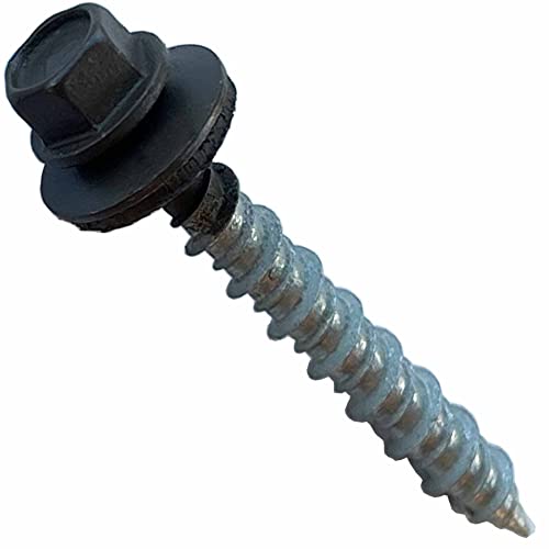 Metal Roofing Screws - #10 x 1.5” – Self Tapping ¼” Hex Head with EPDM Rubber Washer – for Metal to Wood, Corrugated Roofing, Siding, Sheds, Pancake Screw - Hex Drive Easy Install - Brown (250) 250