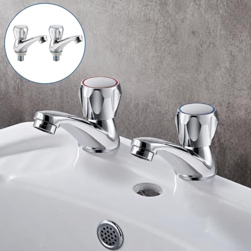 2 PCS Bathroom Taps, Hot and Cold Metal Basin Taps Pair