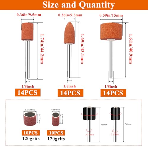 64Pcs Sanding Bits for Dremel Rotary Tools, 42Pcs Aluminum Oxide Grinding Stones Sanding Drill Bits (1/8 inch Shank) and Sanding Drums,Sanding Accessories for Metal Rust Removal Polishing