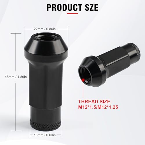 M12x1.5 Open End Lug Wheel Nut Set – 20 PCS Tapered Acorn Seat Wheel Nuts with Socket Key, Compatible with Toyota, Honda, Chevy, Ford, Hyundai, Lexus (Red M12 x P1.5) 12*1.5 Red