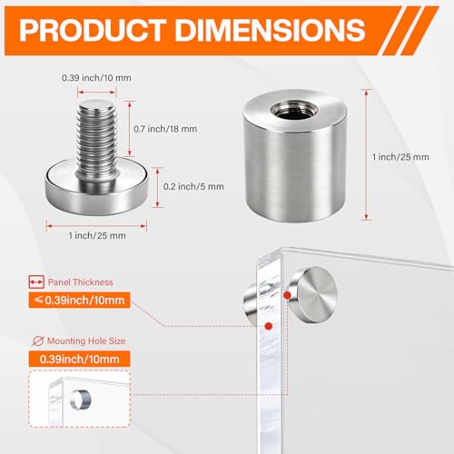 50 Pack 1" x 1.2" Stainless Steel Standoff Screws for Acrylic Signs, Silver 1" x 1.2", 50 Pcs