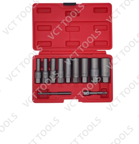 VCT 11pc 3/8 Dr Spiral Deep Deepwell Extractor Set for Removing Studs, Bolts, Fittings, Spark-Plugs, Broken nuts, Threaded Tubes, Lug nuts