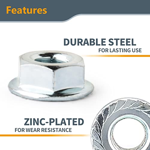 POWERTEC QLN1200-P4 Serrated Flange Hex Lock (M6) Nuts | Premium Carbon Steel Zinc Plated Fasteners – 100 Pack