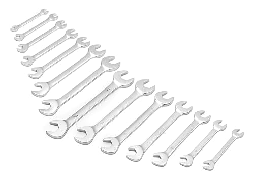 Titan 17284 14-Piece Metric Angle Head Open End Wrench Set, Sizes from 6mm to 19mm, V-Groove Design, Chrome Vanadium Steel Construction