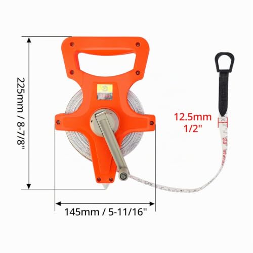 QWORK Fibreglass Tape Measure Tape 30 m / 100 FT, Double-Sided Orange 1 Piece