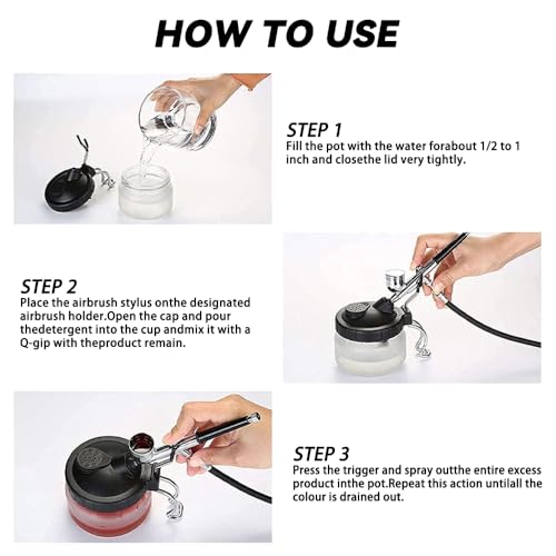 Airbrush Wash Pot Cleaning Kit, Stainless Steel Jar with 5 Nozzles, 5 Cleaning Brushes, Needle Wrench Heavy Duty Maintenance Tools for Model Making & Crafts