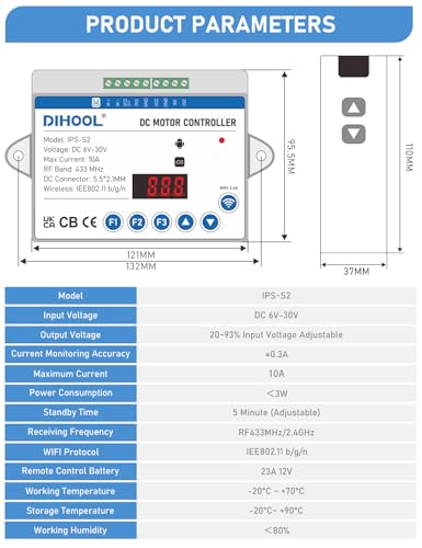 DIHOOL DC Motor Controller for Linear Actuators, 6V-30V DC Smart Switch WIFI Controller actuator controller