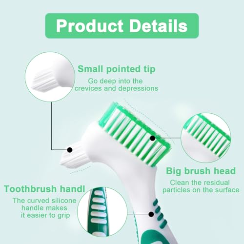 Denture Toothbrush, Pack of 12, Toothbrush for Dentures with Double-Sided | Hard multi-layer bristles, ergonomic non-slip handle, denture cleaner in 4 colors - single tufted toothbrush