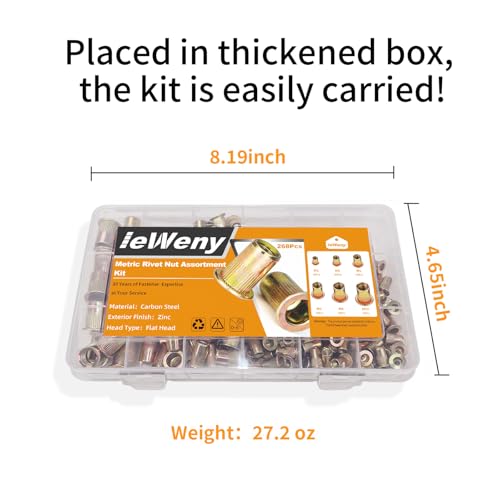 Metric Stainlesss Steel & Carbon Steel Rivet Nuts Assortment Kit, 6 Sizes and 504Pcs Rivnut Sets for Automotive and Sheet Metal