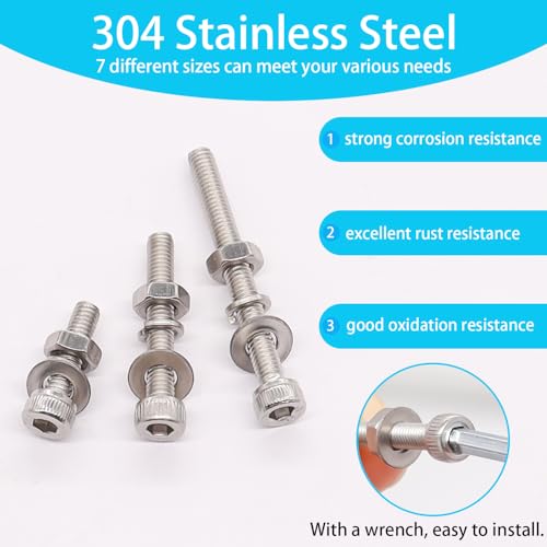 350PCS M4 Screw Kit, M4 x 6/8/12/16/20/25/30mm Hex Socket Head Cap Screws + 2285PCS Metric Screw Assortment Kit, 6-20mm Metric Bolt Assortment Kit M2 M3 M4 M5