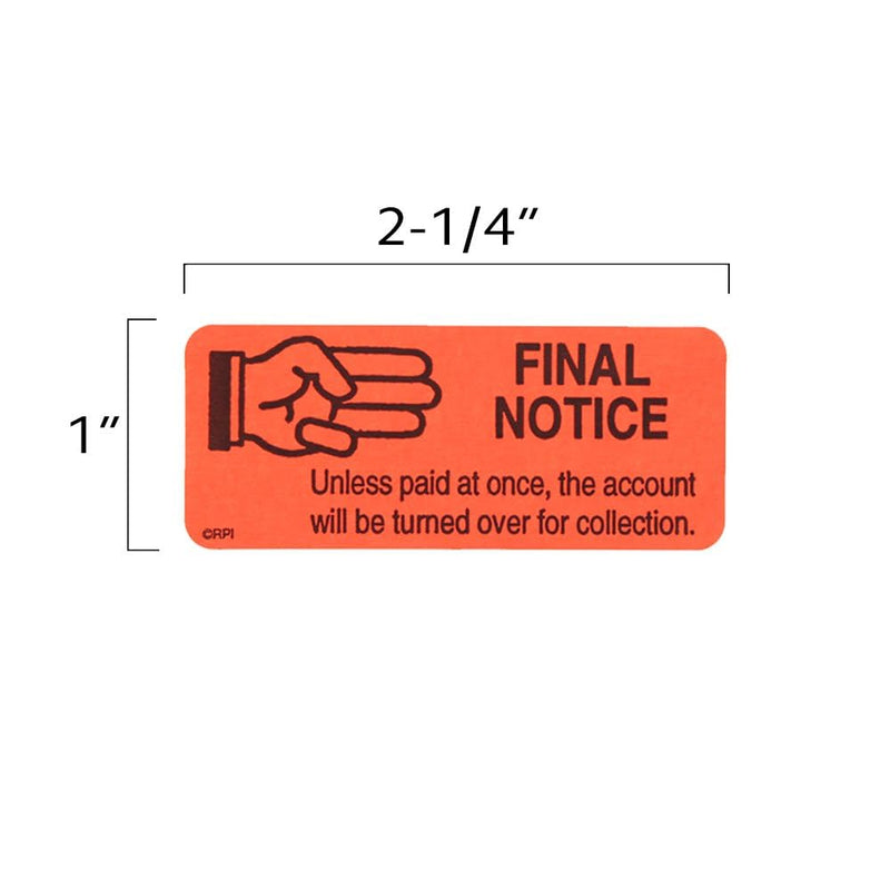ChromaLabel 1 x 2.25 Inch Accounts Receivable Labels Collections Late Invoice Stickers, 250 Stickers per Dispenser Box, Red, Imprinted: Final Notice 1" x 2.25"