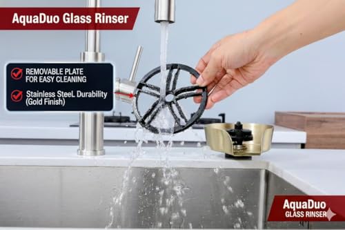 AquaDuo Glass Rinser and Kitchen Sink Sprayer Combo, Stainless Steel Cup Washer, Cup Cleaner for Sink, Bar Glass Rinser, Bottle Washer Sink Attachment, Glass Cleaner for Sink