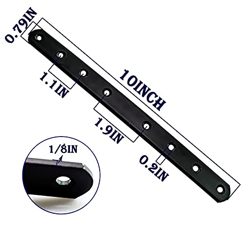 12Pack Straight Brackets Black Mending Plate 10In Metal Brackets for Brace 12 Inch (12 Pack)
