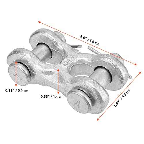 SINJEUN 6 Packs 3/8 Inch Double Clevis Link, Chain Repair Links, Twin Clevis Link for Warehouses, Factories and Seaports, WLL 6600 Lbs, G70, Silver
