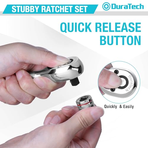 DURATECH 3-Piece Stubby Ratchet Wrench Set, 90-Tooth, 1/4", 3/8", 1/2"drive 1/4" & 3/8" & 1/2" Ratchet Set (3-Piece)
