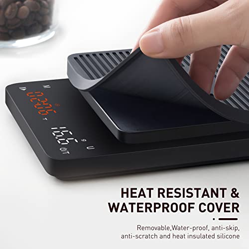 BAGAIL Digital Coffee Scale with Timer, 0.1g High Precision Electronic Kitchen Scale with Large Display, Auto Tare and Touch Sensor Button, Rechargeable Weighing Scale for Drip Coffee, Max Weight 3kg