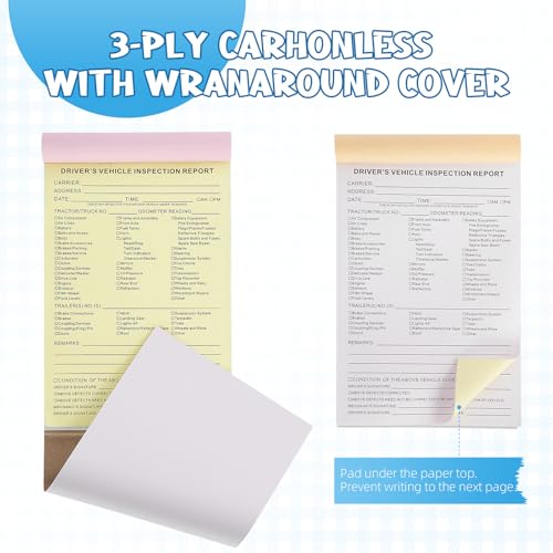 Detailed Driver's Vehicle Inspection Report Forms/Books,5 Packs 3-Ply Carbonless,50 Sets of Forms per Daily Pre-Trip Checklist Log for Truck Drivers 5.5" x 8.5".(Total 250 Sets)