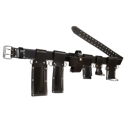 Pullup Leather Scaffolding Belt, Bottle Green, 7-Piece with 6 Tool Holders, Fits Waist 30"-56