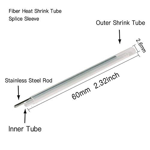 600pcs 2.6mm Dia 60mm Length Heat Shrinkable Tube 1.0mm Steel Needle Popular Clear PE Fiber Splice Tubes Optical Fiber Fusion Splice Protection Sleeves(Pre-Shrunk) Dia 2.6mm 600Pcs 600
