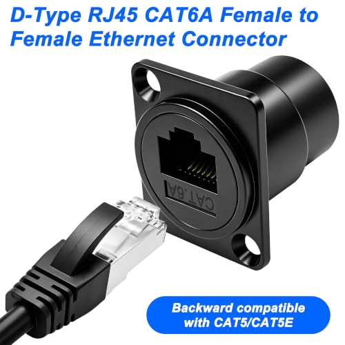 XMSJSIY D-Type RJ45 CAT6A Panel Mount Adapter Coupler Ethernet Socket | D-Type RJ45 8P8C Female to Female Extender Adapter LAN Network CAT6A Connector Pass-Through Coupler for CAT6A/CAT6/CAT5E/CAT5
