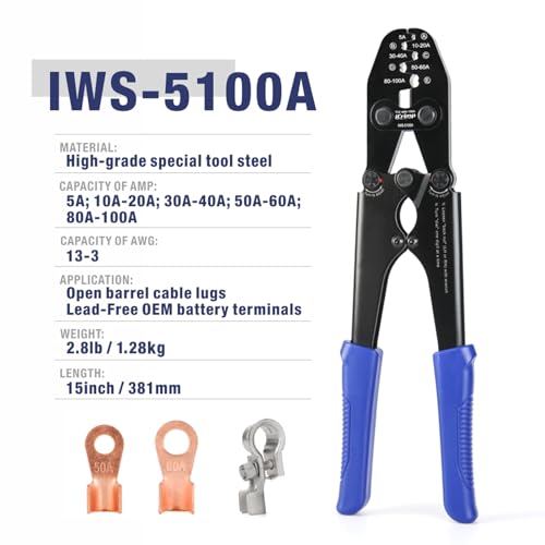 iCrimp Battery Cable Lug Crimping Tool for Open Barrel Lug for AWG 13-3 IWS-5100A