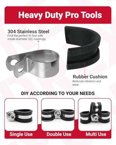 125PCS 10-Size Rubber Cushioned Cable Clamp P Clamp Kit, 1/4"-1-3/4" 125PCS