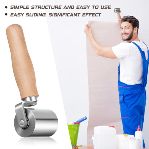 2-1/2" Steel Seam Roller for Rv Roof Repair, Heavy Duty Curved End Ball Bearing Sealant Steel Seam Roller with Wood Handle for Vinyl Flooring Sealing Edges