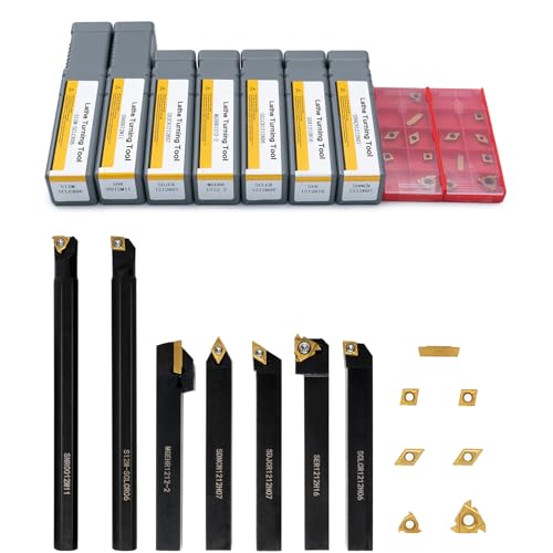 21Pcs Kit Indexable Lathe Turning Tool,1/2" 12mm Holder and Carbide Inserts 7pcs 1/2'' 12mm Shanks+14pcs Inserts