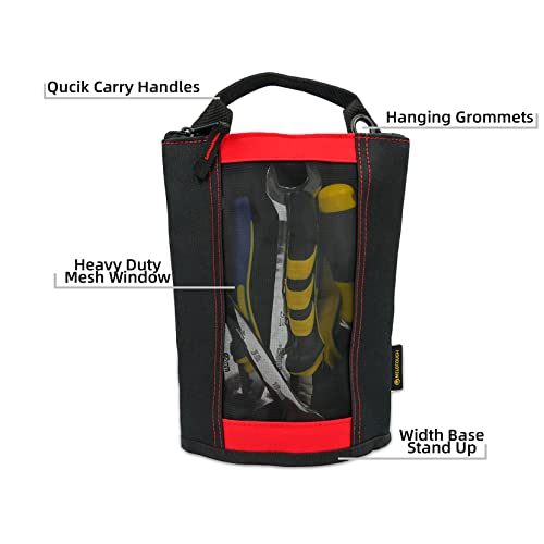 MELOTOUGH Small Tool Holder, Min Work Organizer Tool Pouch and Knife Holster with Snap Clip,Fastener Bag Utility Canvas Zipper Tool Bag Heavy Duty Mesh Window, Hanging Grommets