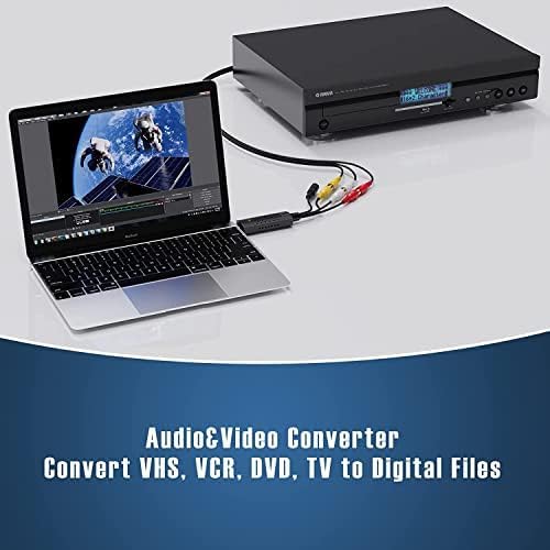 Capture Card, USB Video Capture Card Device, Audio Video Converter Grabber for RCA to USB-Convert VHS Mini DV VCR Hi8 DVD to Digital, for PC TV Tape Player Camcorder, MAC Windows Vista Compatible RCA-Video