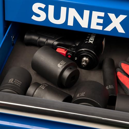 SUNEX TOOLS 254D, 1/2 Inch Drive, 1-11/16" Deep Impact Socket, Cr-Mo Alloy Steel, Radius Corner Design, Chamfered Openings, Dual Size Markings, Meets ANSI Standards