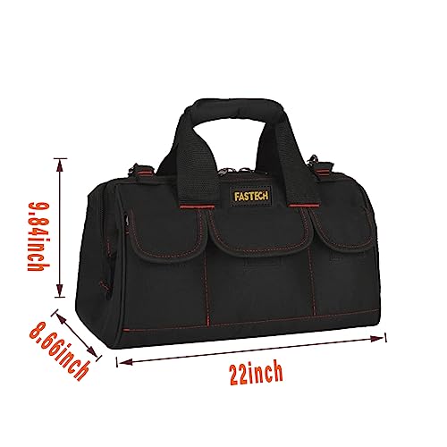 FASTECH 22-inch Heavy Duty Tools Bag With Wide Mouth For Tool Storage, Carrier and Organizer, Tote Bag for Men, Wide Mouth Tool Bag With Inside Pockets (22Inch) Red