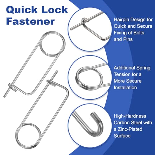 uxcell 2Pcs Brooch Shape Cotter Safety Pins, 0.31x6.5 Inch Zinc-Plated Carbon Steel Quick Lock Fastener, Spring Wire Pin for Farm, Lawn, Garden Hitch 2