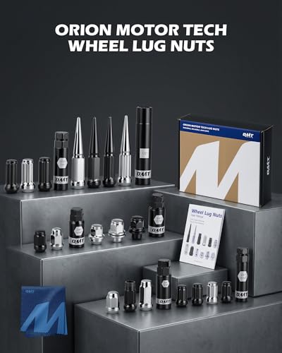 OMT M12x1.25 Lug Nuts with Cone Seat, 20pcs Lug Nuts Set with 1 Socket Key 20-Piece Spline Tuner Black