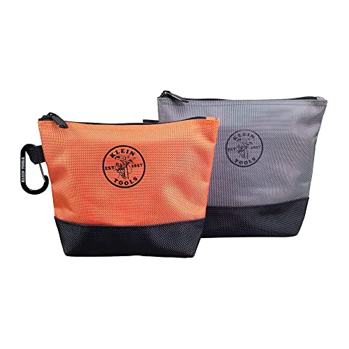 Klein Tools 55470 Utility Bag, Stand-Up Zipper Tool Bags, Orange/Black, Gray/Black, 2-Pack & 5139 Zipper Bag, Canvas Tool Pouch 12.5 x 7 x 4.25-Inch with Heavy Duty Brass Zipper Close, Natural