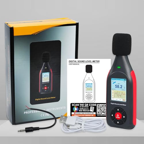 Sound Level Meter Decibel Meter Data Logger with A/C Frequency Rating, Fast/Slow Response, 43,000 Records, Real-time Sampling, USB/PC Connector, Tri-Colour LED Noise Warning Indicator