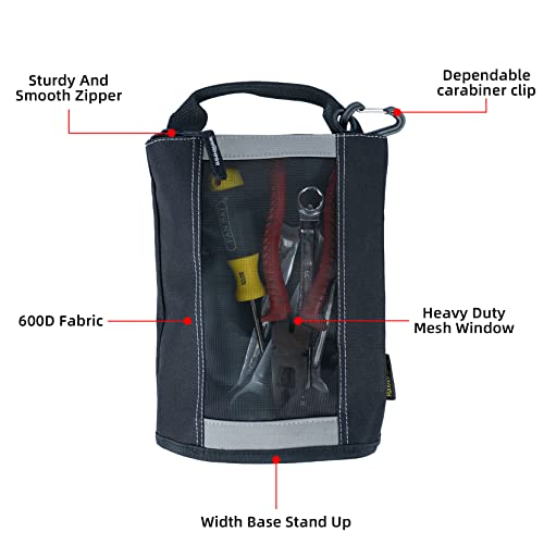 MELOTOUGH Utility Tool Tote Bag Combo Kit + Small Tool Pouch Zipper Bag with Mesh Window and Carabiner Clip