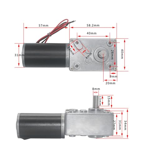12V 8mm Shaft Worm Gear Motor, High Torsion Low Noise Metal Electric Turbo Speed Reduction Motor with Ball Bearing(12V 50RPM)