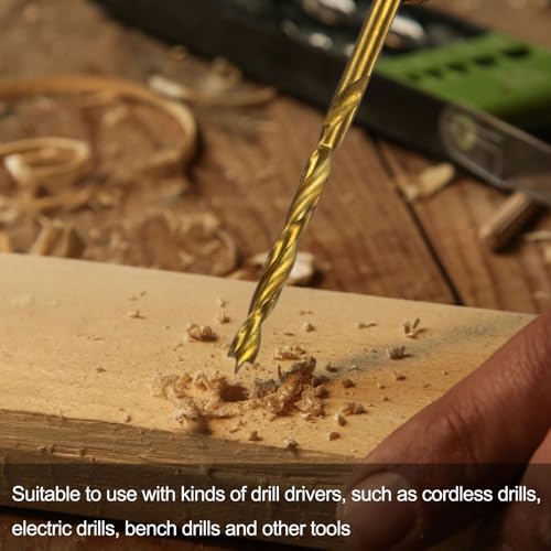 HARFINGTON 10pcs Brad Point Drill Bits 12mm(15/32") Dia HSS4241 Straight Round Shank Metric Brad Point Spiral Twist Drill Bits for Carpenter Woodworking Plastic Rubber, Golden 12mm(15/32") 10