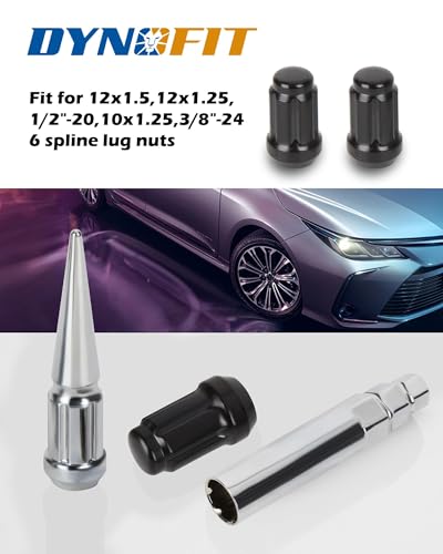 DYNOFIT M12x1.5 Black Spike Lug Nuts with 2 Chrome Socket Key