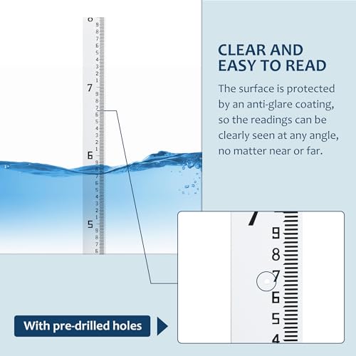 Depth Gauge, Water Level Gauge (Hundredths, Tenths, Teet), Heavy-Duty Ruler-Style Water Level Indicator, All-Weather Water Level Tool, Rust-Resistant, with Pre-Drilled Holes (4-8 Feet) 4-8 Feet