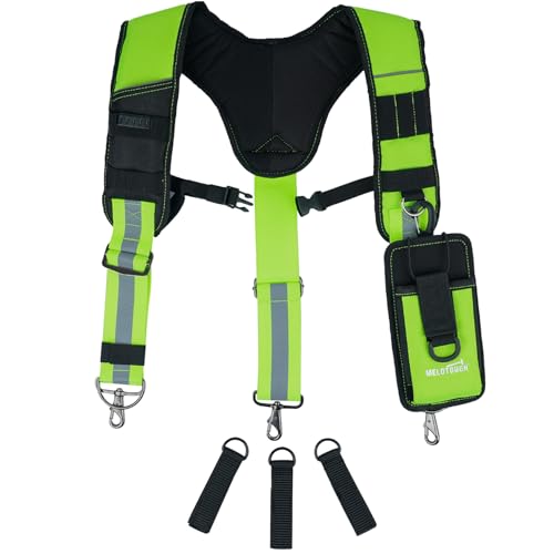 MELOTOUGH 1 PCS Padded Tool Belt with handle strap Construction Work Belt with 4 ring to hook with Tool Belt Suspenders + 1PCS Tool Belt Suspenders Work Belt Suspenders for Men Big and Tall Constructi