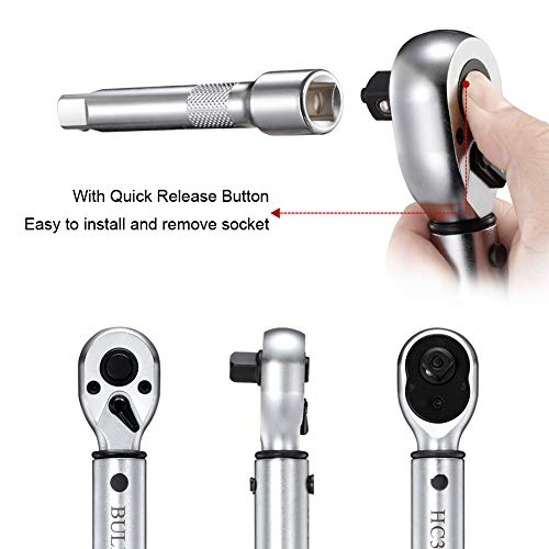 BULLTOOLS 3/8-inch Drive Dual-Direction Click Torque Wrench Set 90-tooth High Accuracy Torque Wrench with Buckle (10-100ft.lb/20-135Nm)