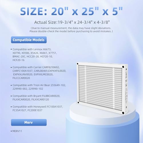 X6673 Air Filter Replacement For Lennox X6673,FC100A1037,20x25x5 Filter 1PC 20" x 25" x 5" 1