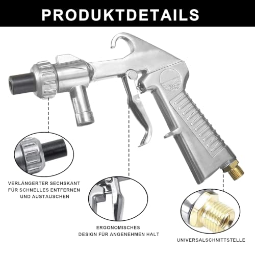 Sandblasting Gun Set 16 Pieces with 14 Nozzles, Compressed Air Sand Blaster | With 1 m hose, metal sand blasting gun for rust removal, paint removal and cleaning