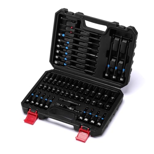 CASOMAN 52-Piece 1/4" Magnetic Nut Driver Set & 1/4" Dr. Shallow and Deep Impact Socket Set, Metric, Includes Adapter, Extension Bar, Universal Joint and Long Impact Bit